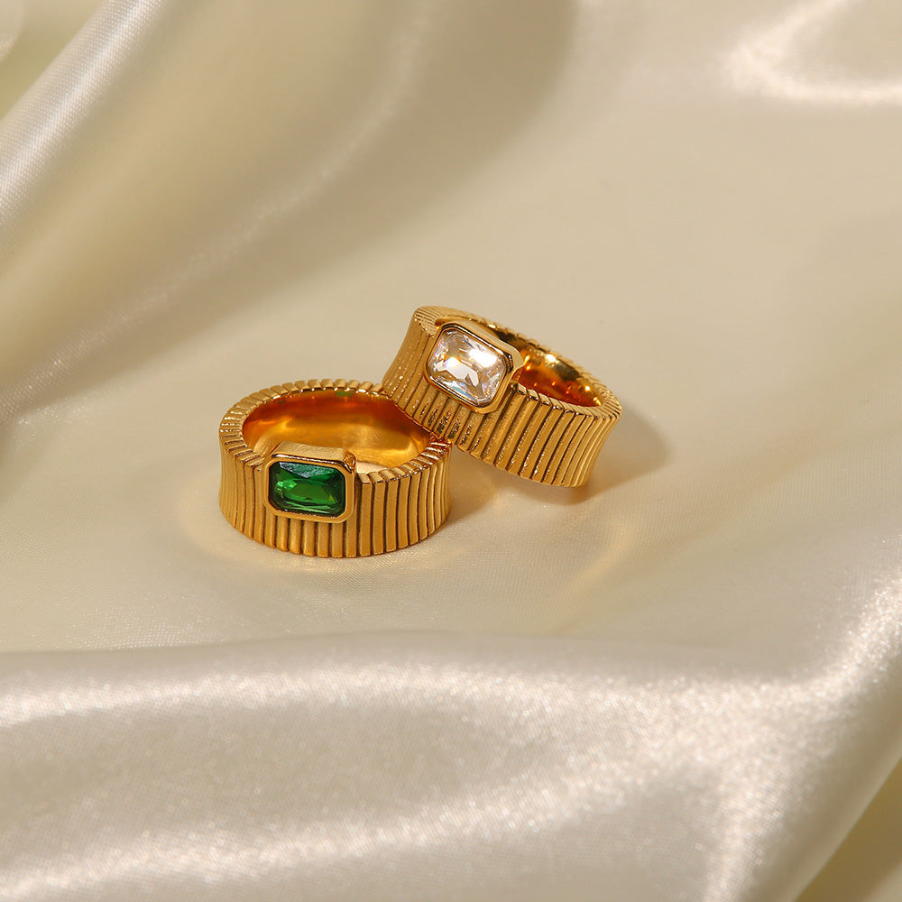 Geometric Inlaid Zircon Stainless Steel Ring For Women