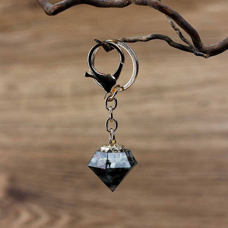 Crystal Gravel Resin Keychain Pendant Modern Design With Tapered Point Handcrafted Natural Stone Accessory Kit