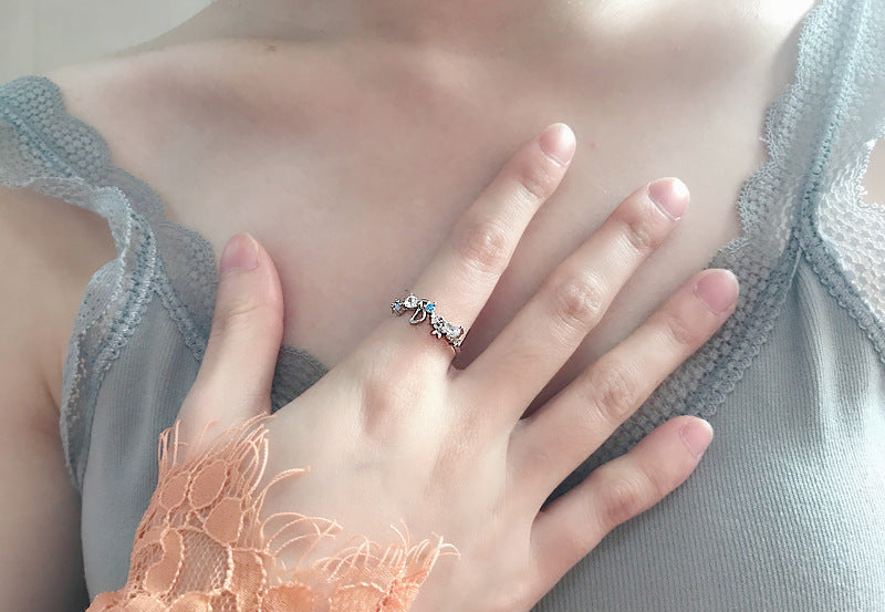 Womens Floral Wreath Ring Zircon Inlaid Copper Adjustable Romantic Japanese Inspired Elegant Jewelry For Festivals