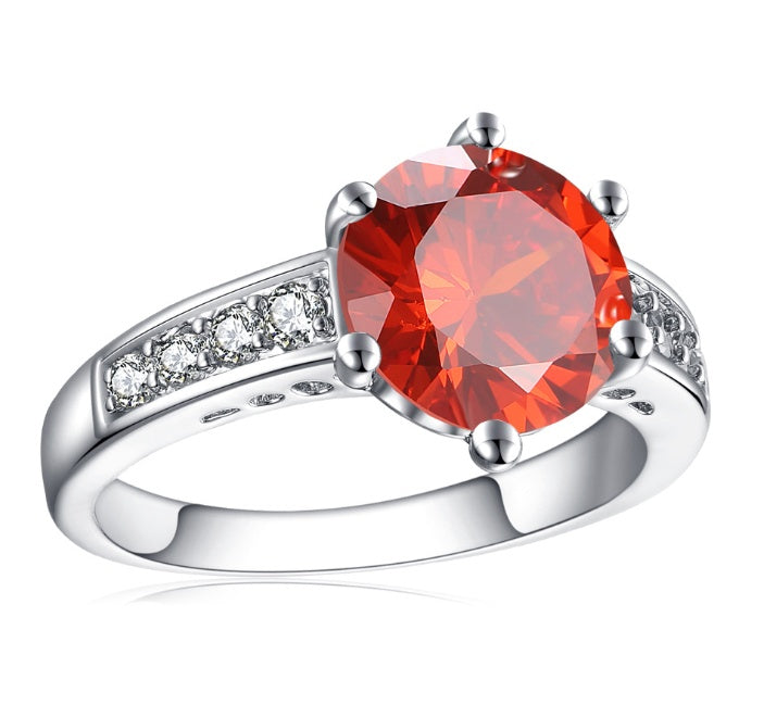 Platinum Plated Six Claw Ring With Micro Inlays White Gems