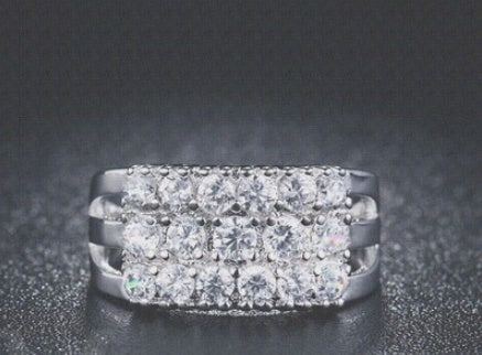 Platinum Plated Zircon Ring Copper Wave Design Womens Jewelry With Gold Inlay Gemstone Sparkle Finish Everyday