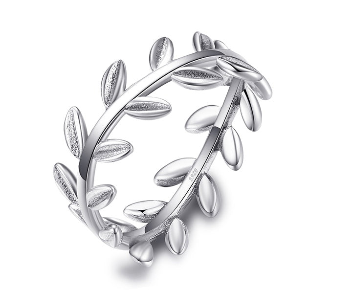 Simple And Delicate Leaf Shaped Copper Ring Inlay Zircon Inlaid Gems Unisex Natural Style Jewelry Sizes 6 7 8 9