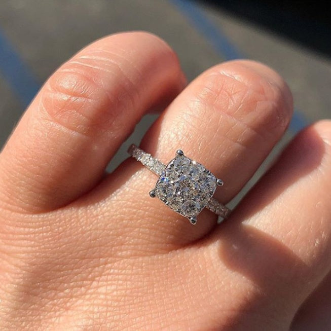 Womens Square White Gold Ring Inlaid With Artificial Gemstones Jewelry Gift For Her Elegant Sparkle For Everyday