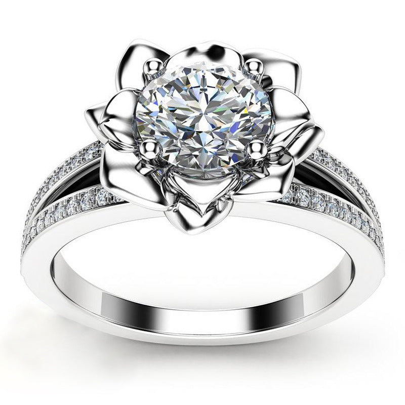 Copper Zircon Ring With Flower Design And Diamond Accent