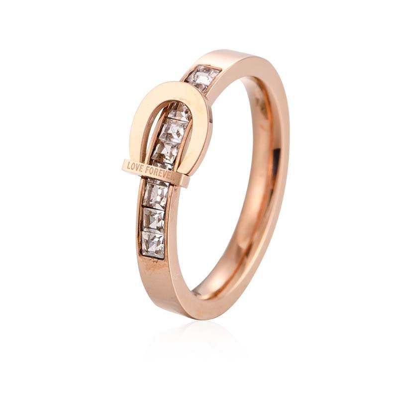 Geometric Rose Gold Titanium Steel Ring With Electroplated Gemstone For Women Durable Elegant Fashion Jewellery