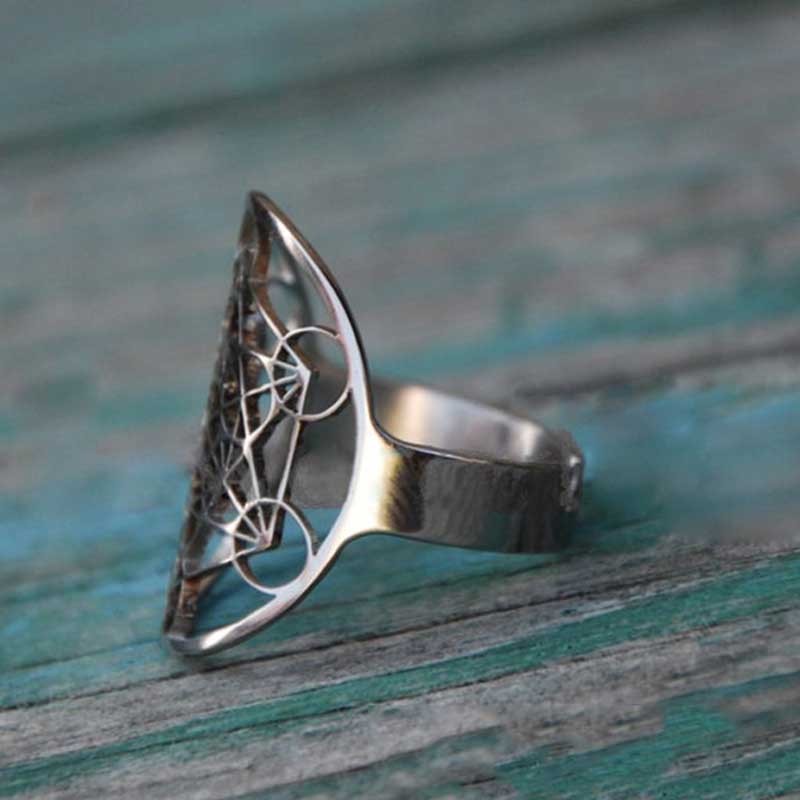 Adjustable Stainless Steel Ring Sacred Geometry Hollow Cube