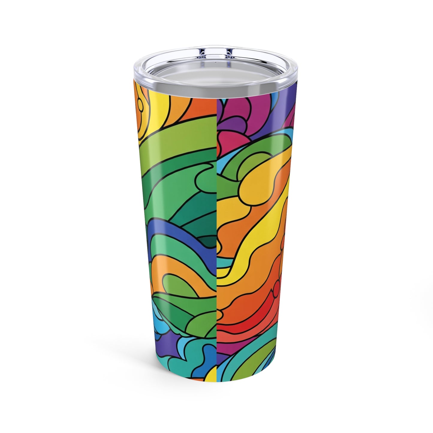 20 Oz Stainless Steel Tumbler Vacuum Insulated Leak Proof Durable With Lid For Hot And Cold Drinks Clear Print
