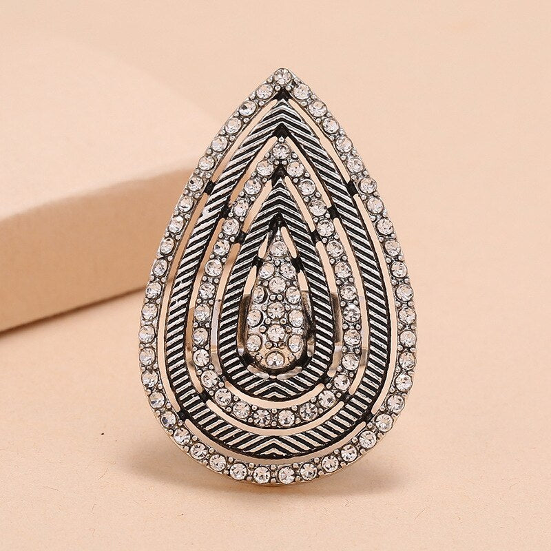 Unisex Alloy Drop Shape Ring With Diamond Inlay Artificial Gems Travel Souvenir European American Individually Packed