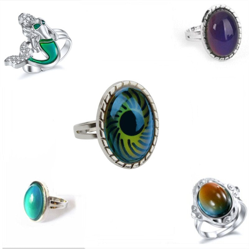 Mood Ring Color Changing Ring Temperature Sensing Gemstone Big Eye Ring Electroplated Metal Alloy Unisex Gift Accessory