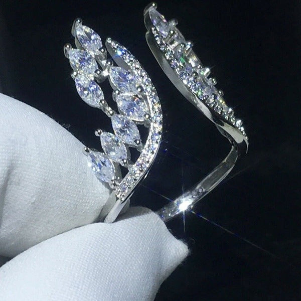 Womens Angel Wing Ring Alloy Electroplated Gemstone Inlaid Elegant Fashion Jewelry Gift For Her Rose Gold Tone Luxe