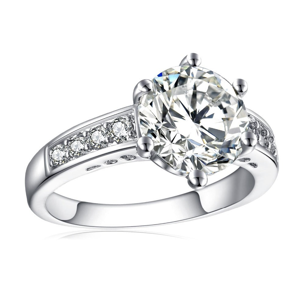 Six Claw Gemstone Ring Silver Plated Copper Core For Women