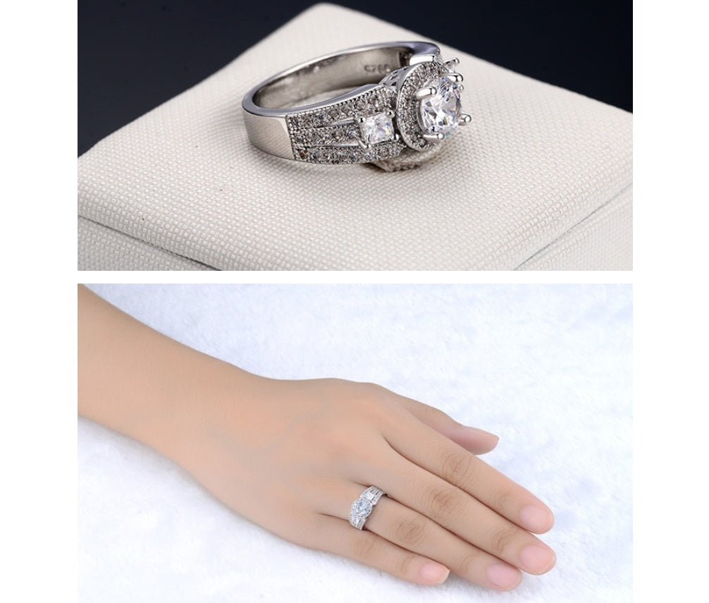 Womens Platinum Plated Rings Zircon Heart Eight Arrow Wedding Engagement Anniversary Promise Durable Jewellery