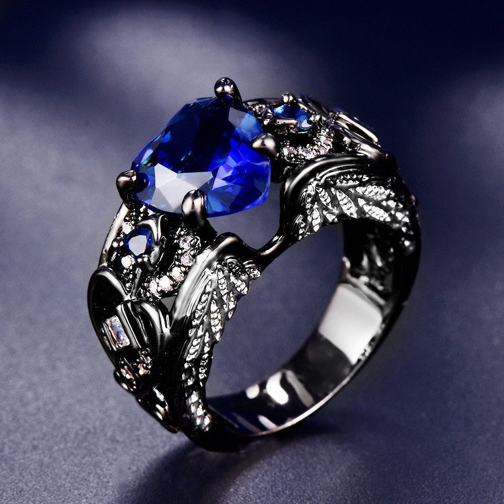 Women Heart Angel Wings Ring Gold Plated Copper Gemstone Fashion Jewelry Gifts For Her Elegant Statement Piece