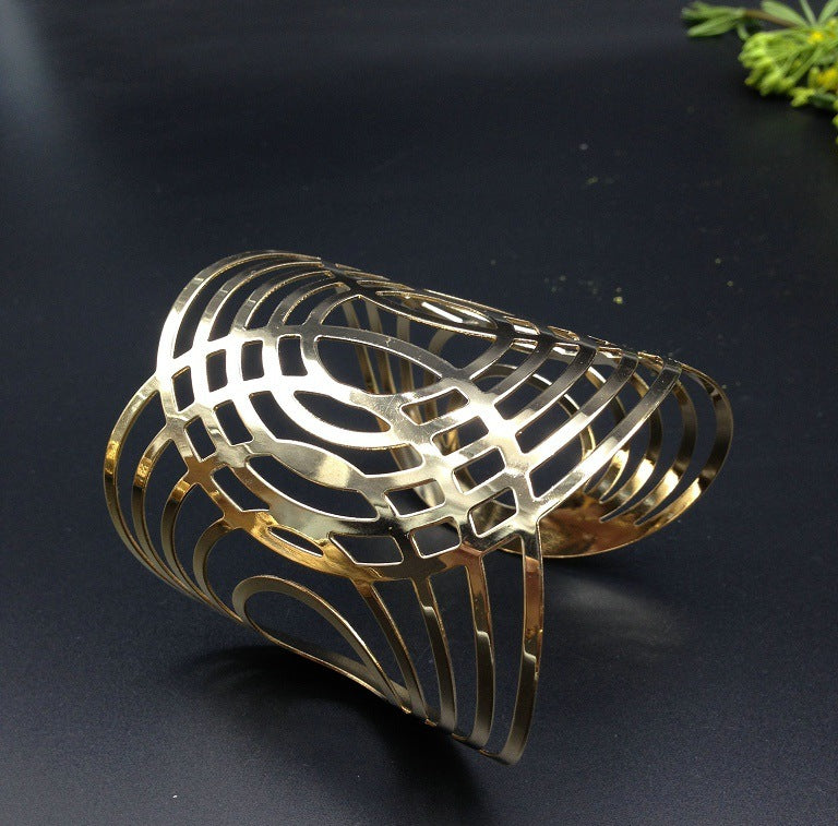 Geometric Hollow Half Circle Alloy Bracelet For Women