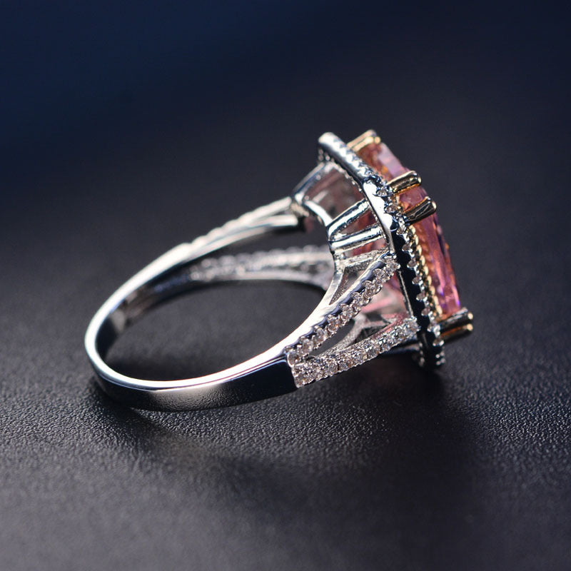 Geometric Pink Zircon Ring With AAA Zircon In Gold Plated Brass Jewelry Gift For Her Fashion Accessory Sizes 6 7 8 9