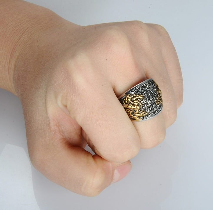 Mens Stainless Steel Ring Diamond Inlay Geometric Hip Hop Style Jewelry Gift Gold Steel European Style Jewelry