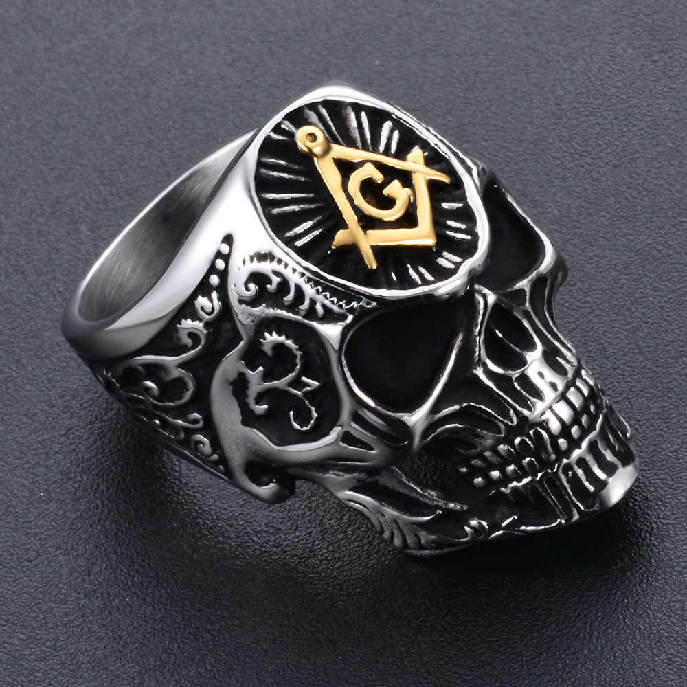 Stainless Steel Skull Ring For Men 30mm Wide Masonic Punk Ring Domineering Personality Accessory For Daily Use