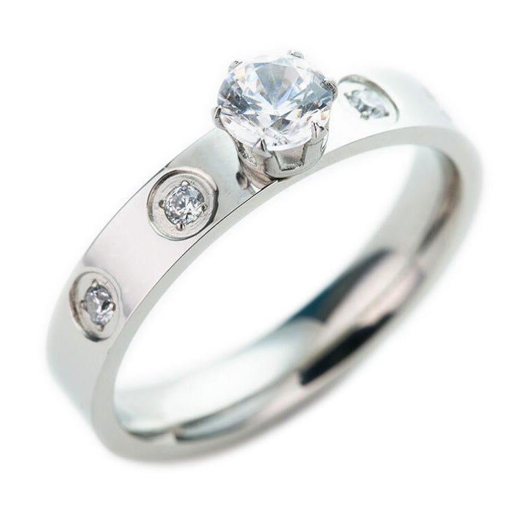 Women Titanium Steel Ring With Rhinestones Diamond Geometric Design Elegant Everyday Wear Jewelry Elegant Ring
