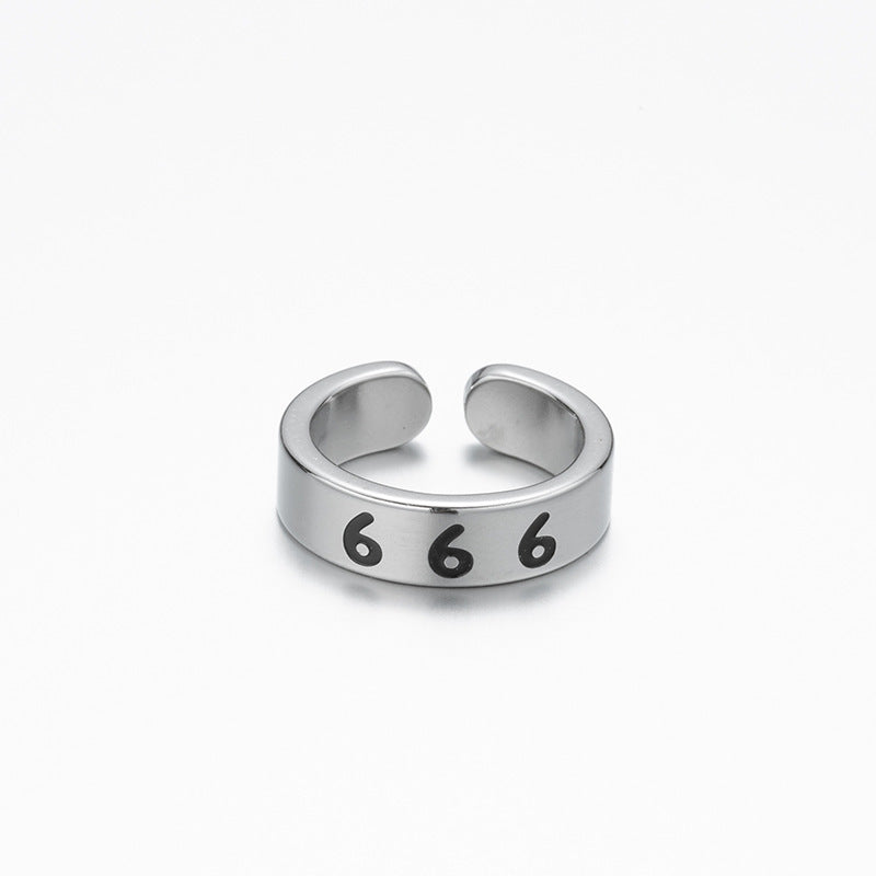 Womens Stainless Steel Ring Vintage Lucky Number Silver Text Ring Fashion Statement Jewelry High Quality Design