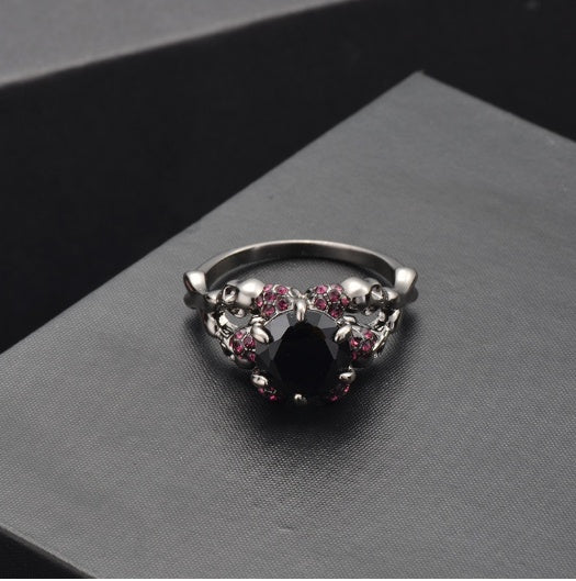 Punk Skull Ring Copper Black Zircon Ring About 10mm Width Punk Skull Ring Copper Black Zircon Ring Width About