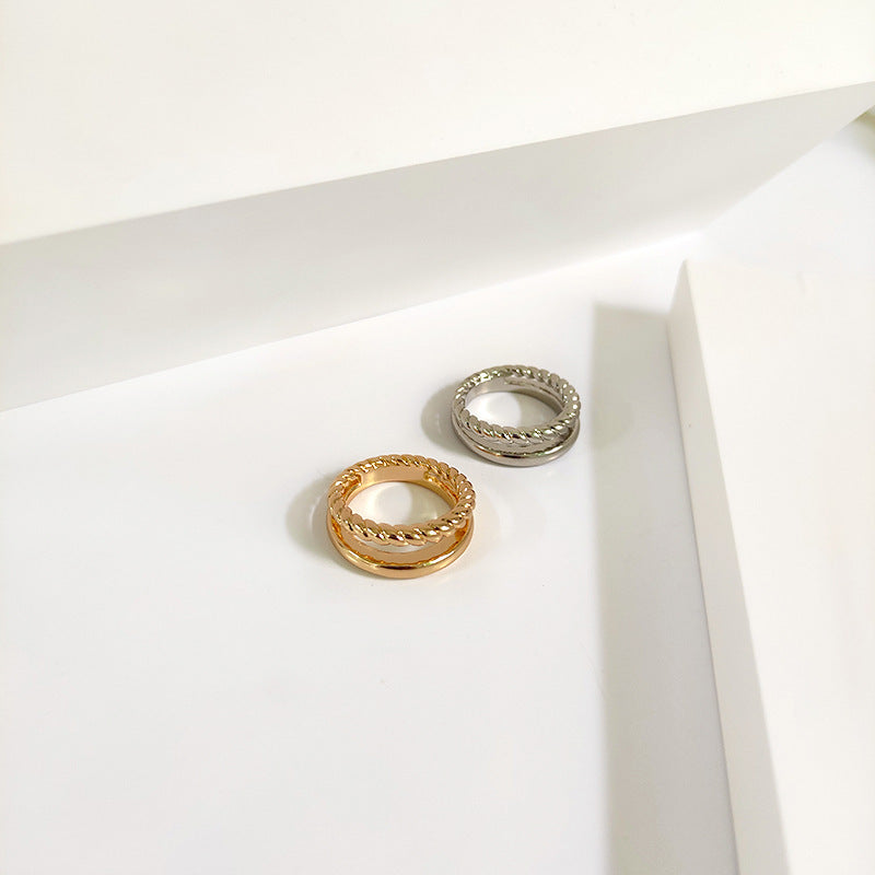 Double Layer Twist Ring Zinc Alloy Geometric Jewelry For Women European American Style Trendy Accessory Elegant Minimal