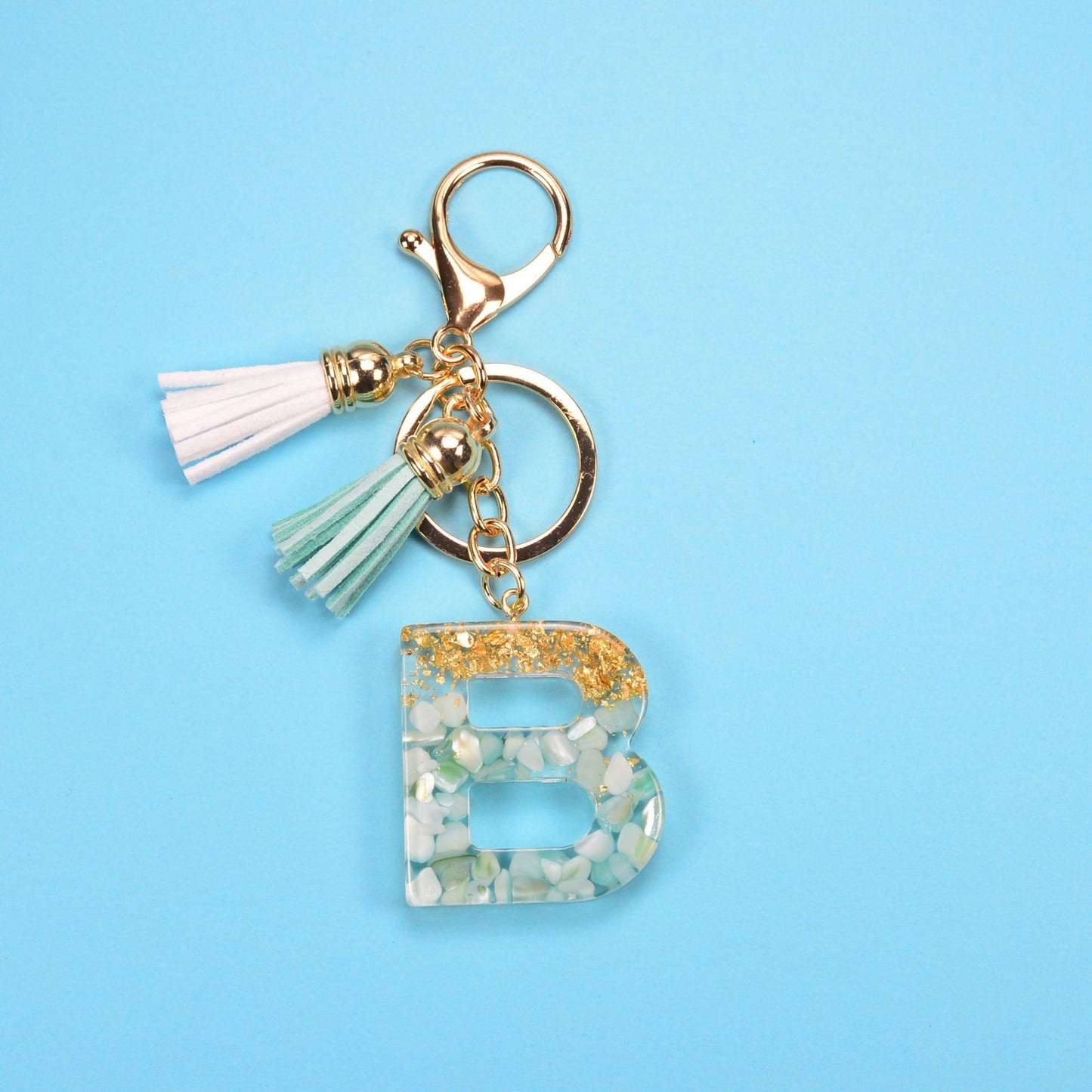 Resin Letter Keychain With Gold Foil Tassel And Alphabet Initial Keyrings For Purses Bags Backpacks Decoration