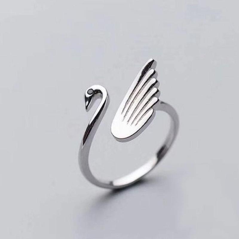 White Swan Ring Silver Plated Copper Women Jewelry Princess Style Elegant Gift Idea For Travel Elegant Gift Idea