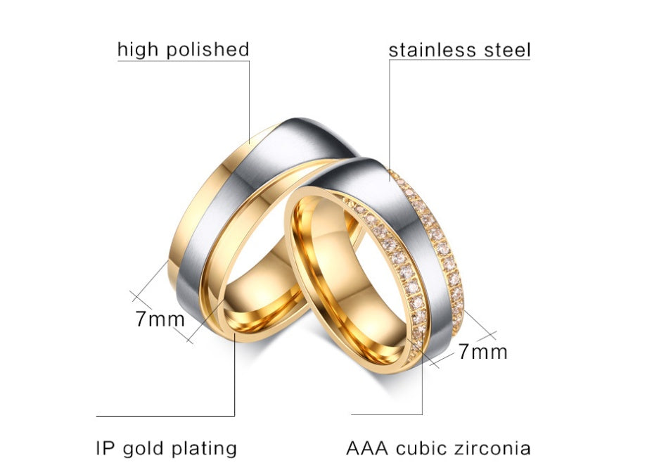 Unisex Zircon Ring Stainless Steel Geometric Design Durable Engagement Wedding Promise Anniversary Band Modern