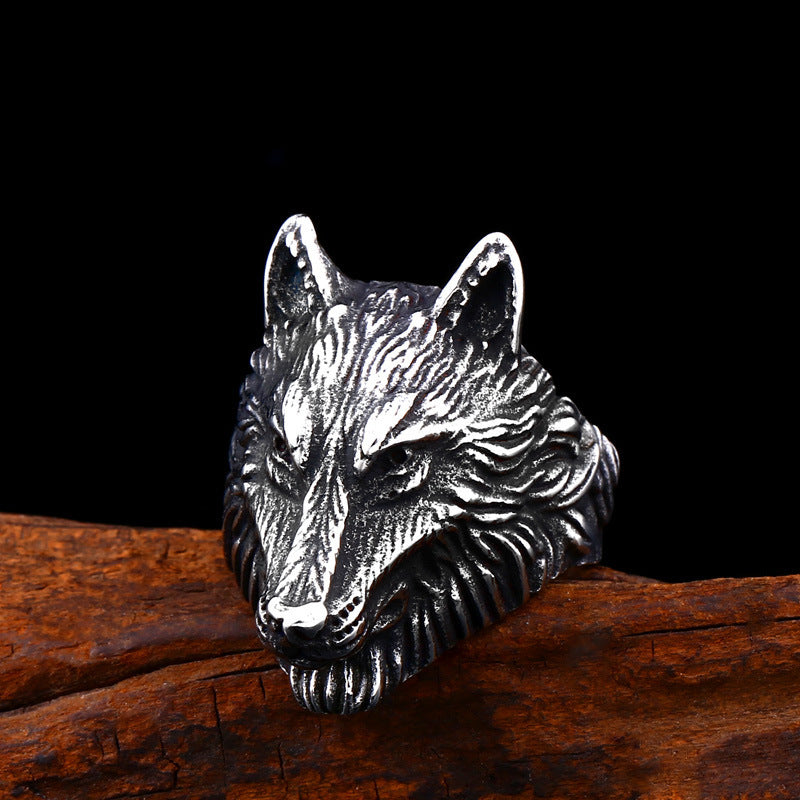 Alloy Viking Wolf Head Ring Electroplated Animal Zodiac Jewelry For Travel Memorial Gift For Adventurers World