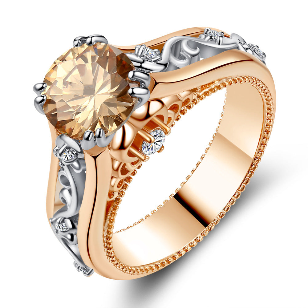 Rose Gold Plated Color Separation Ring For Women With Champagne Diamond Accents And Elegant Geometry With Sparkle