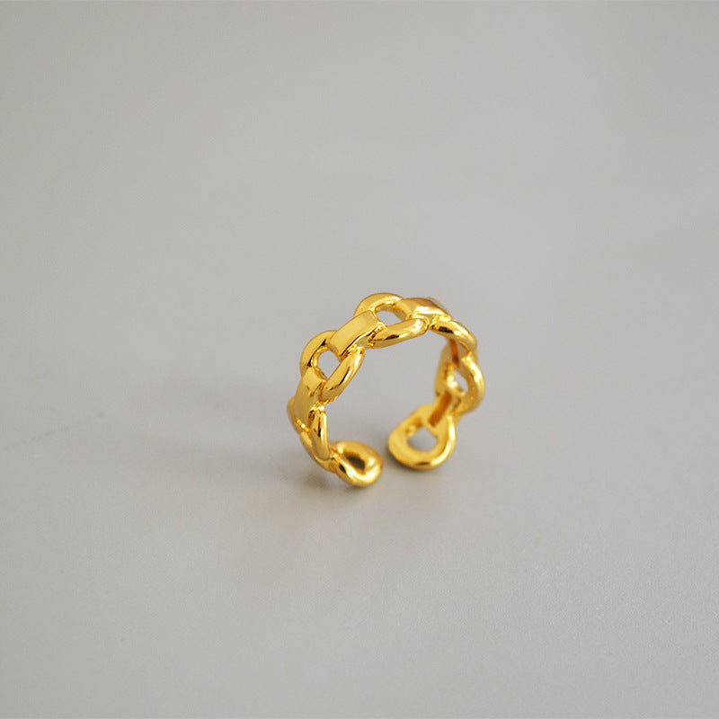 Adjustable Opening Ring Fashion Metal Ring With Hollow Chain Geometry Design For Women And Girls Gold Tone Glow