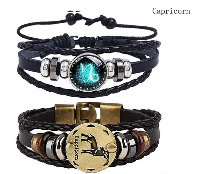 Couples Woven Leather Bracelet Vintage Constellation Design Zodiac Gift For Anniversary Travel Keepsake Gift Box Ready