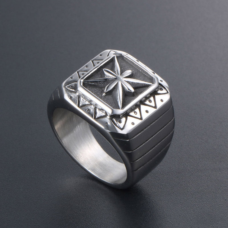 Titanium Steel Ring for Men and Women with Maple Leaf Design Polished Geometric Band Travel Souvenir Ring Gift Steel and Gold Color Options