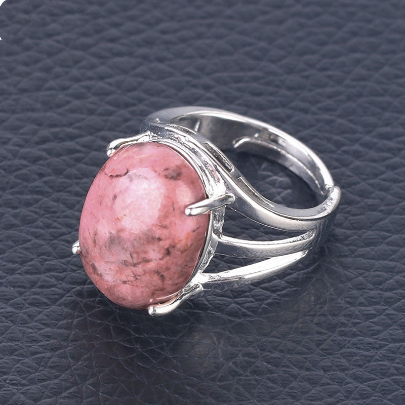 Women's Natural Stone Oval Ring Inlay Alloy Setting with Semiprecious Gemstones Jewelry Accessory Elegant Look