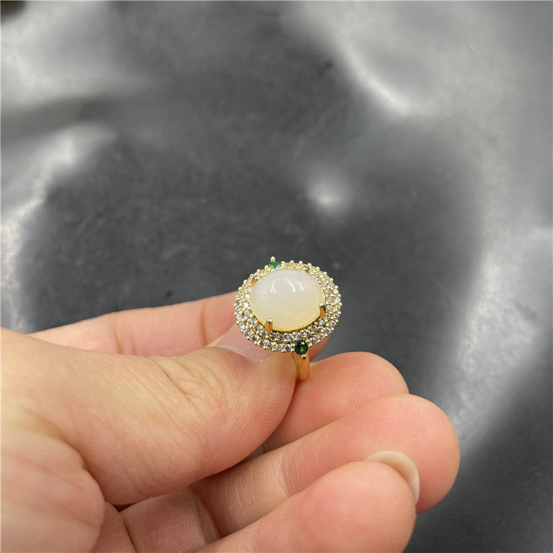 Geometric Inlaid Blue Chalcedony Agate Ring Handmade Polished Fashion Jewelry For Women Elegant Durable Timeless Gift