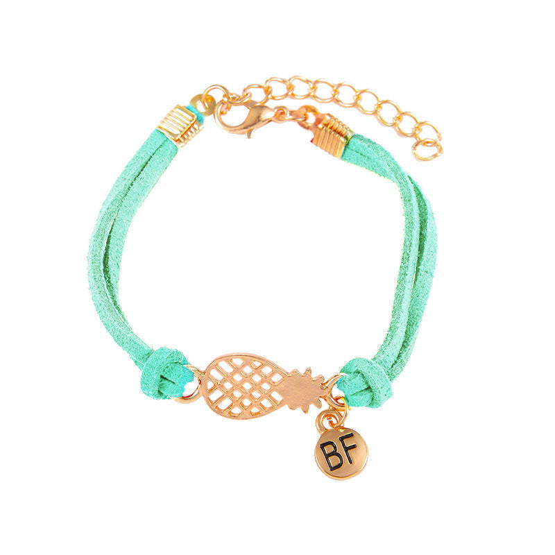 Double Pineapple Letter Bracelet Electroplate Alloy Anniversary Gift Travel Keepsake Elegant Jewelry Collector