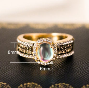 Womens Moonstone Ring 14K Gold Plated Alloy Crystal Jewelry Exquisite Sparkling Design with Crystal Accents Elegant