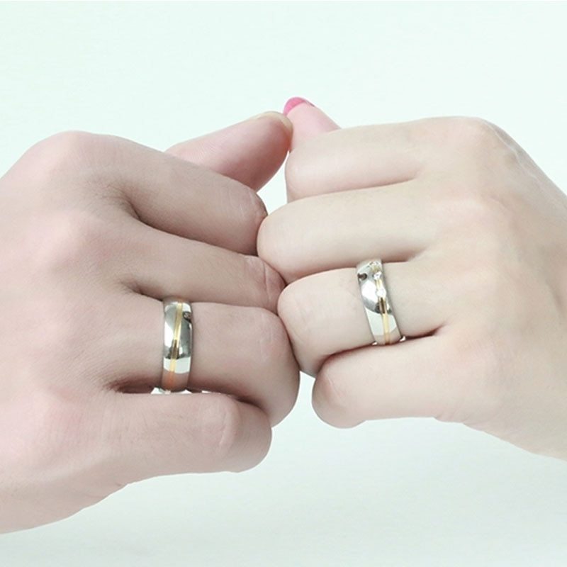 Couple Wedding Rings Stainless Steel Band With CZ Cubic Zirconia 6mm Lovers Promise Anniversary Gift IdeaToday