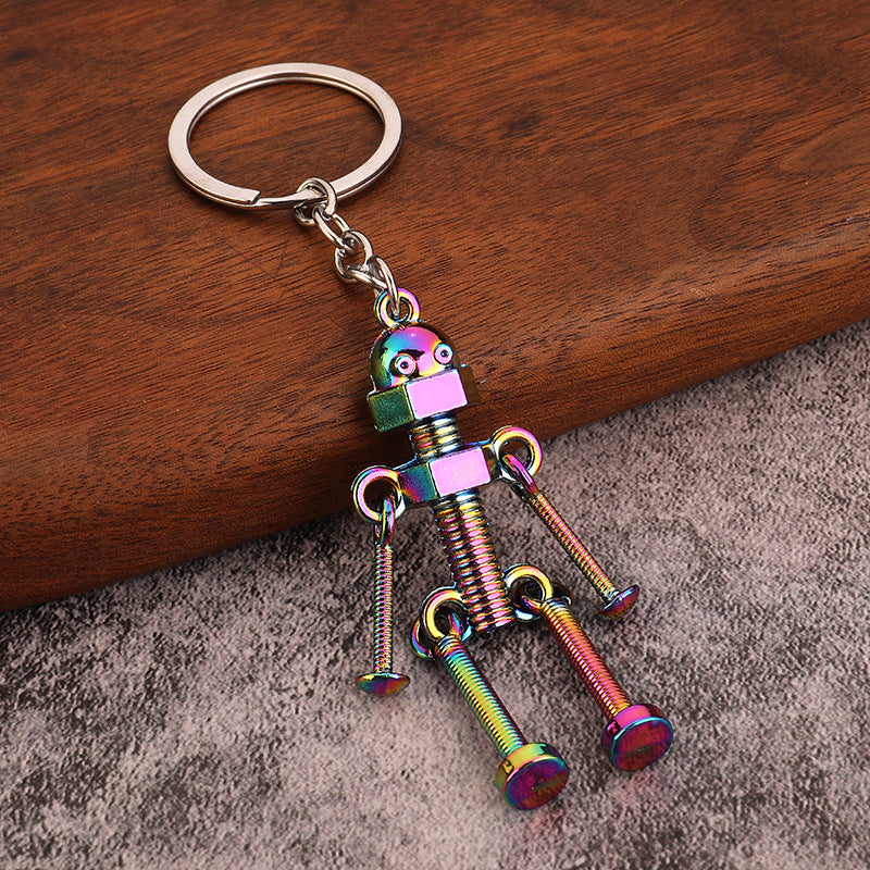 Retro Robot Keyring Handmade Zinc Alloy Key Ring Antique Brass Finish Bag Charm Unique Decoration DIY Inspiring