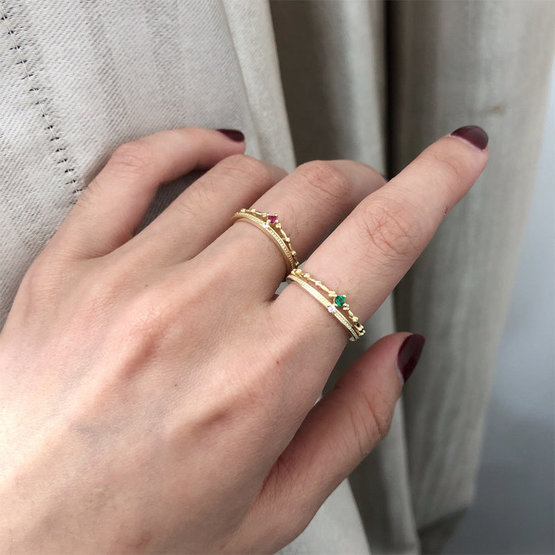 Emerald Green Ring For Women Silver Inlay Geometric Vintage Style Jewelry For Anniversary Gift Engagement Ring