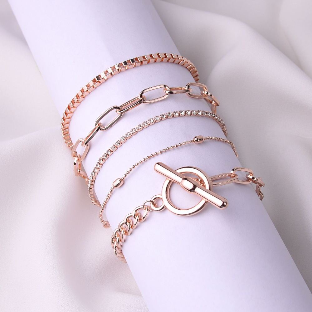 Womens Layered Geometric Metal Alloy Bracelet With Diamond Electroplating Creative Fashion Jewelry For Women Everyday
