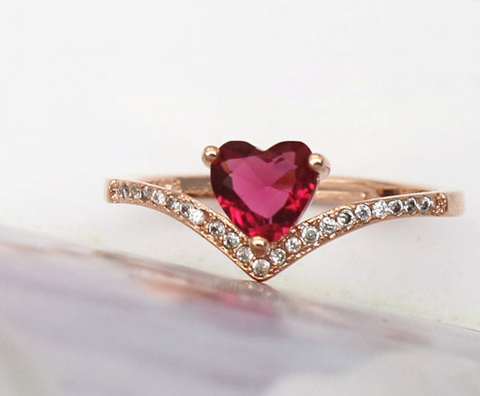 Heart Cut Red Garnet Ring With Copper Band Platinum Inlay