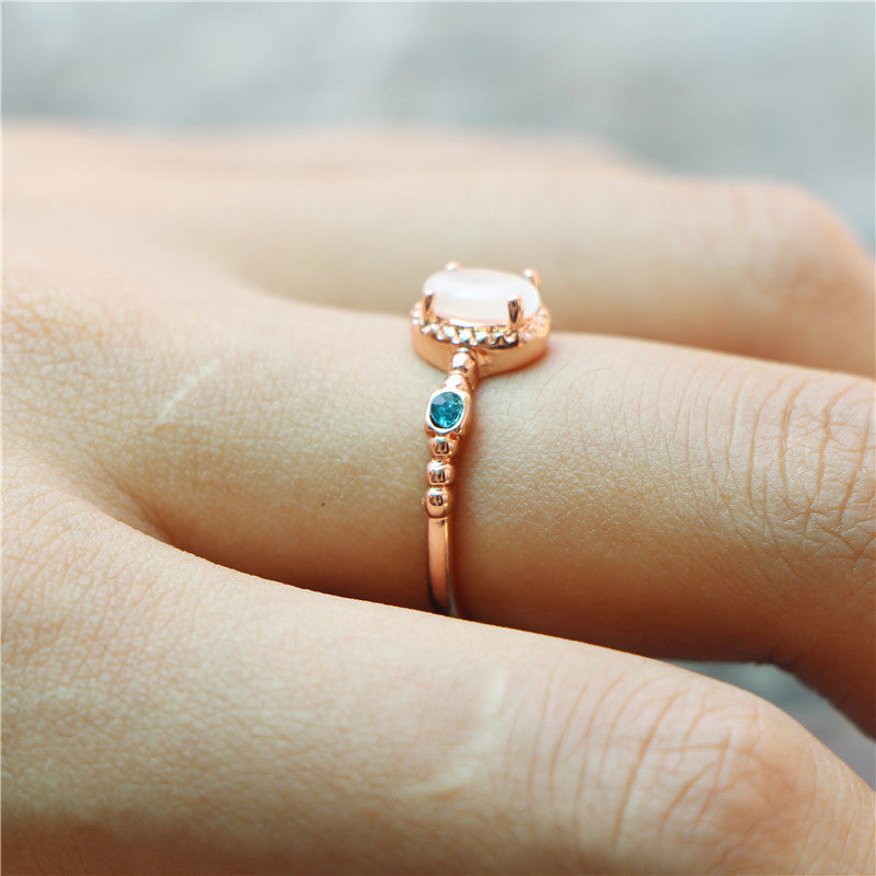 Geometric Alloy Ring With MoonstoneXO Inlay And Diamond Accent For Women Individually Packaged Wedding Jewelry