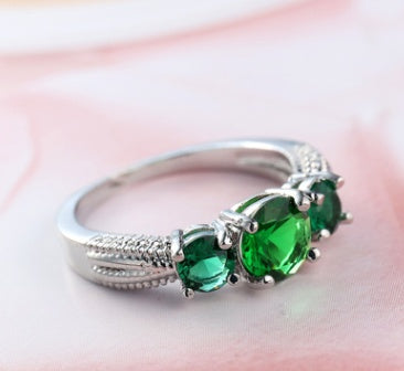 Elegant Platinum Ring With Emerald Crystal Diamonds Jewelry Gift For Her Special Occasion Anniversary Gift For Her