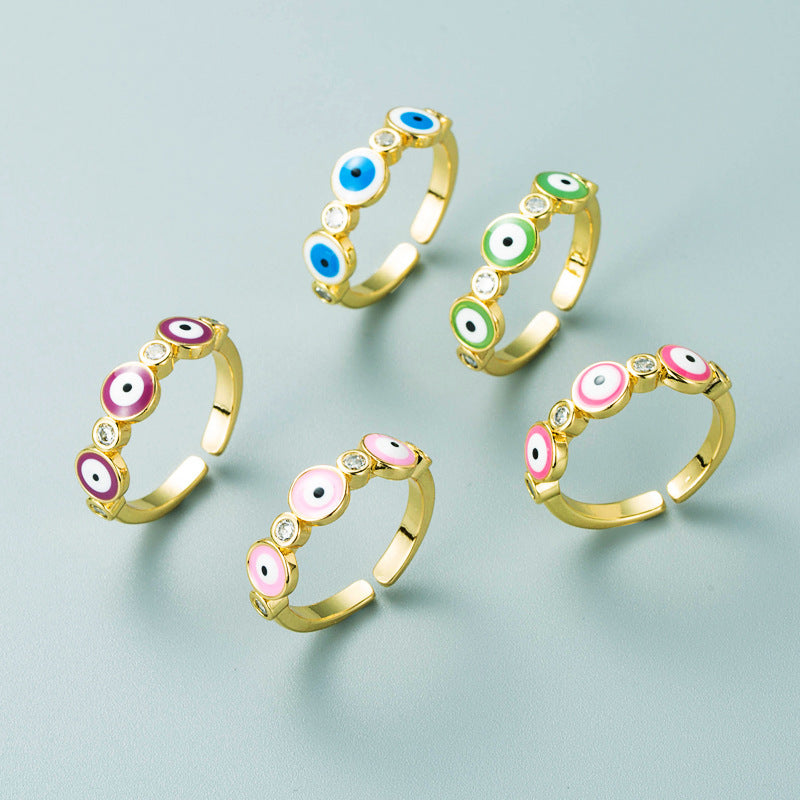 Gold Plated Eyes Design Ring Adjustable Copper Micro Inlays European American Fashion Jewelry Statement Pieces