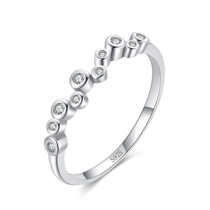 Womens S925 Sterling Silver Ring Geometric Bubble Ring Micro Setting Inlaid