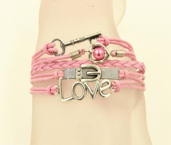 Vintage Braided Bracelet With Pearl Charm And Love Letter Pendant Multilayer Alloy Jewelry For Women Elegant Accessory