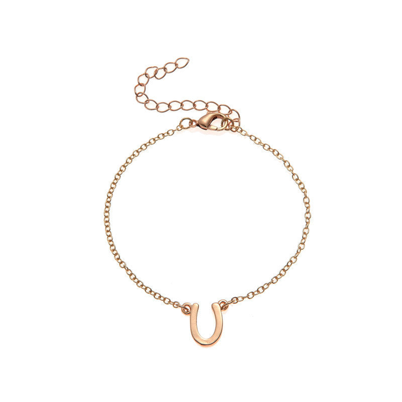Couple Bracelet U Shape Horseshoe Pendant Alphabet Initial Charm Electroplated Alloy Simple Design And U Shape