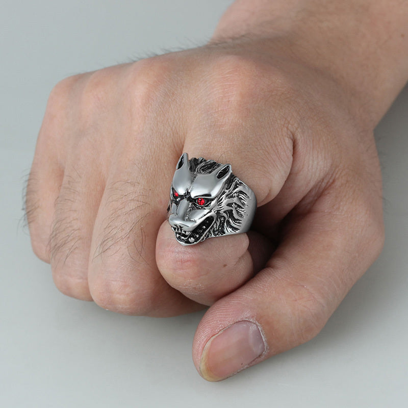 Mens Wolf Head Ring Punk Design Alloy Jewelry Electroplated Durable Statement Gift For Men Everyday Wear Deluxe