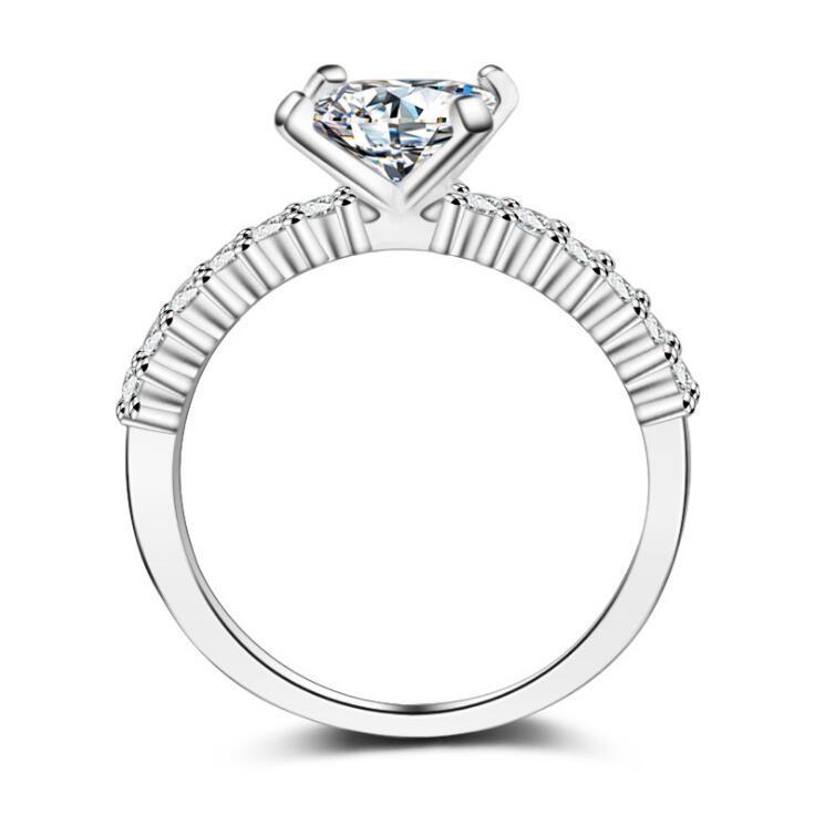 Womens Platinum Plated Square Diamond Princess Cut Four Claw Ring Wedding Engagement Anniversary Gift For Hers